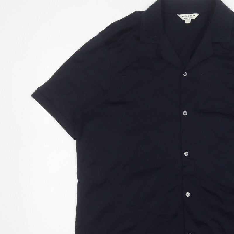 Additional view of Autograph Men’s Blue L Supima Cotton Short Sleeve Button-Up Shirt