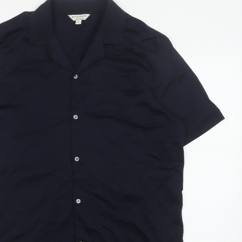 Additional view of Autograph Men’s Blue L Supima Cotton Short Sleeve Button-Up Shirt