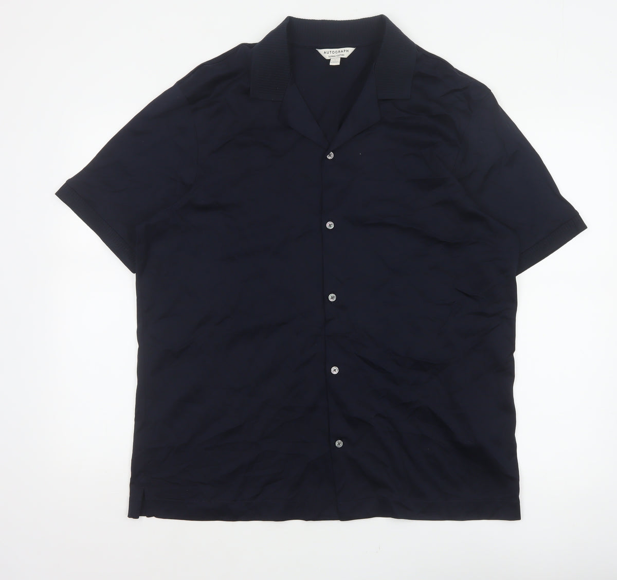 Back view of Autograph Men’s Blue L Supima Cotton Short Sleeve Button-Up Shirt
