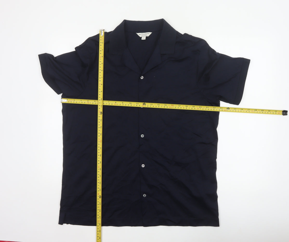 Close-up detail of Autograph Men’s Blue L Supima Cotton Short Sleeve Button-Up Shirt