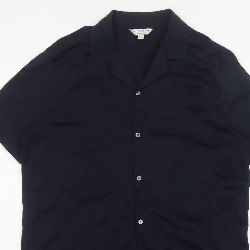 Additional view of Autograph Men’s Blue L Supima Cotton Short Sleeve Button-Up Shirt