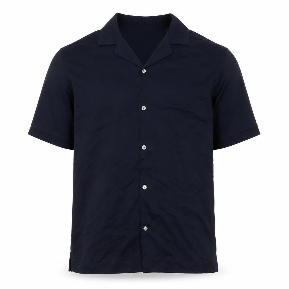 Front view of Autograph Men’s Blue L Supima Cotton Short Sleeve Button-Up Shirt