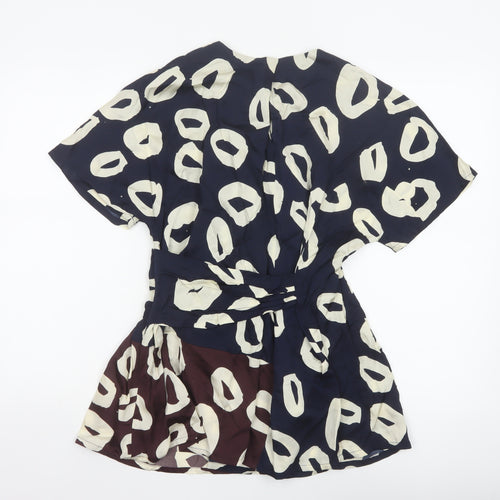 Whistles Women Blue Ivory Geometric Wrap Blouse UK 10
