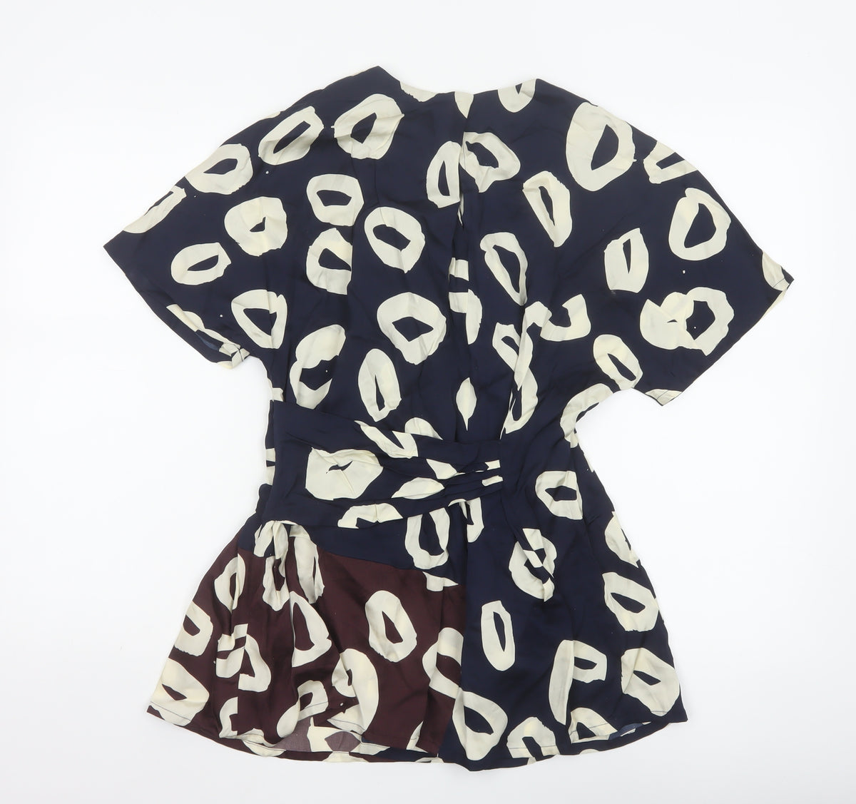 Whistles Women Blue Ivory Geometric Wrap Blouse UK 10
