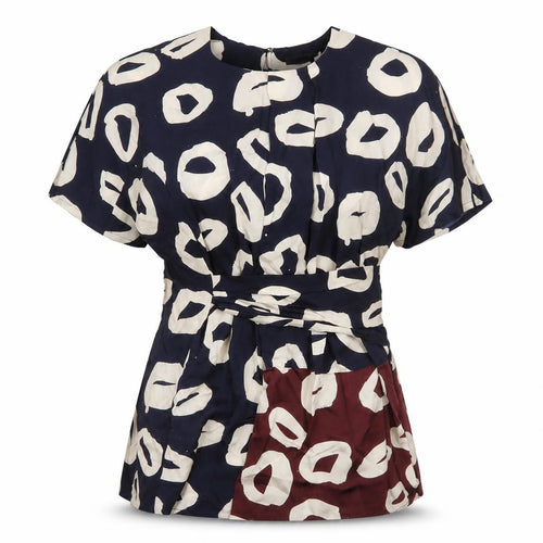 Whistles Women Blue Ivory Geometric Wrap Blouse UK 10