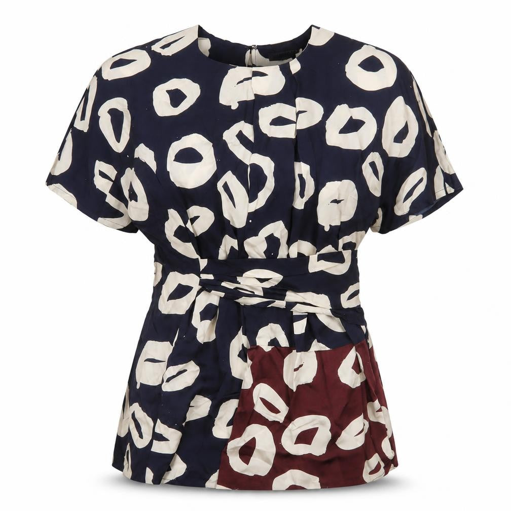 Whistles Women Blue Ivory Geometric Wrap Blouse UK 10