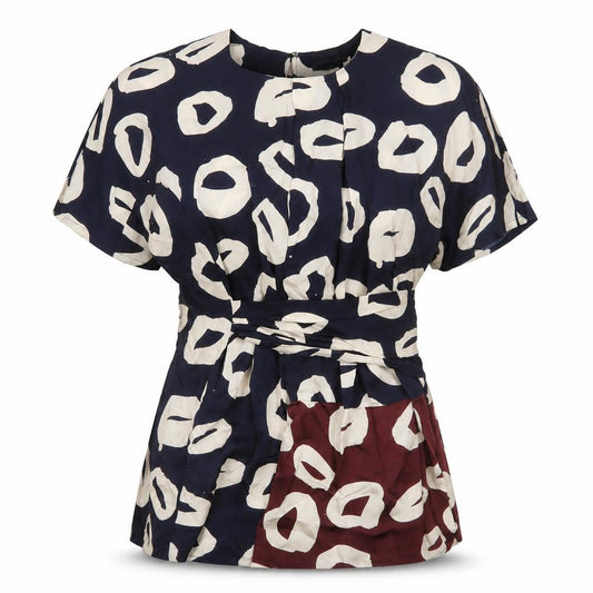 Whistles Women Blue Ivory Geometric Wrap Blouse UK 10