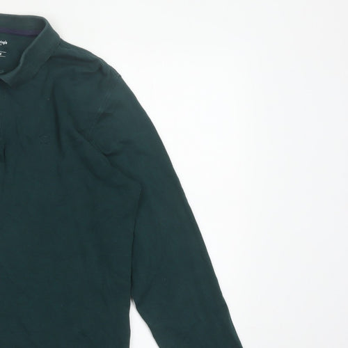 James Pringle Men Green Medium Long Sleeve Cotton Polo Shirt