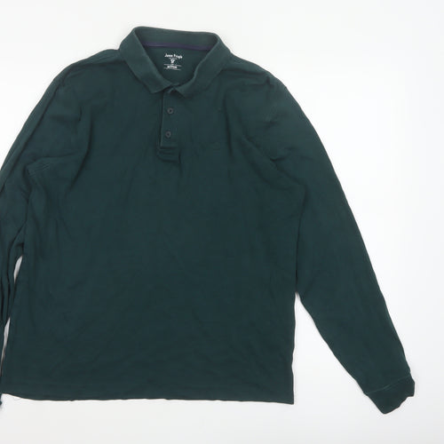 James Pringle Men Green Medium Long Sleeve Cotton Polo Shirt