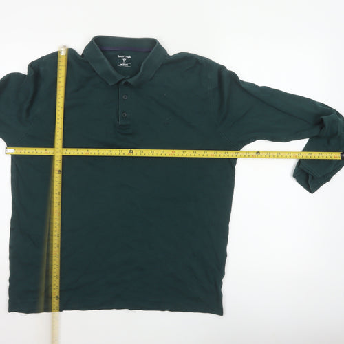 James Pringle Men Green Medium Long Sleeve Cotton Polo Shirt
