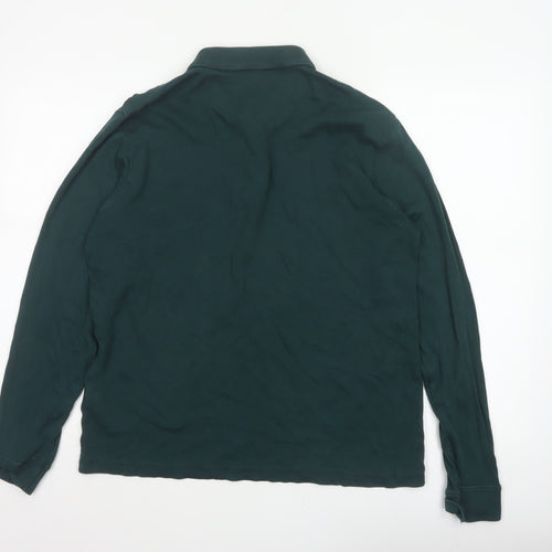 James Pringle Men Green Medium Long Sleeve Cotton Polo Shirt