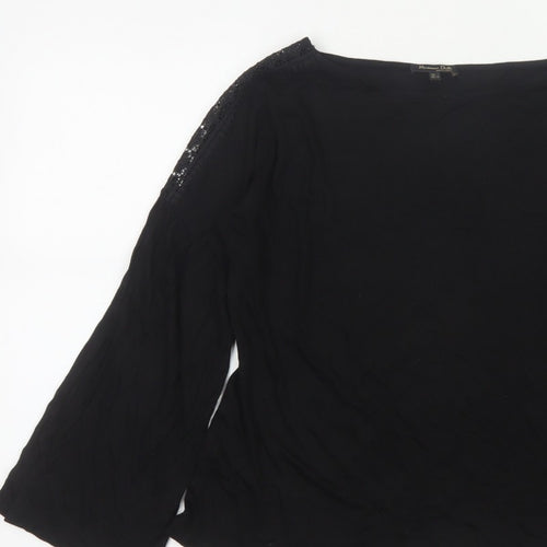 Massimo Dutti Women Black L Lace Shoulder Bell Sleeve Blouse