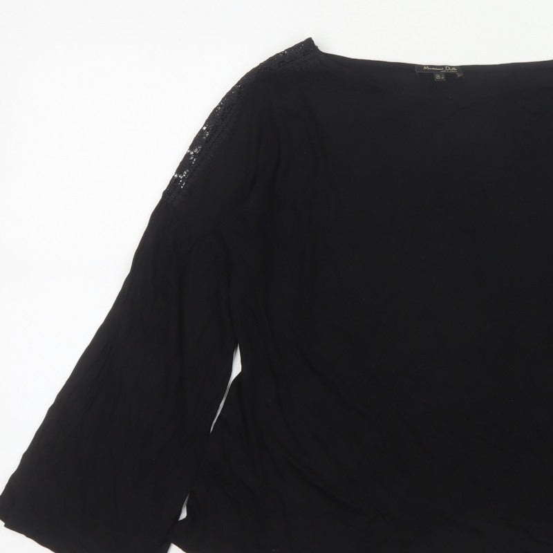 Massimo Dutti Women Black L Lace Shoulder Bell Sleeve Blouse