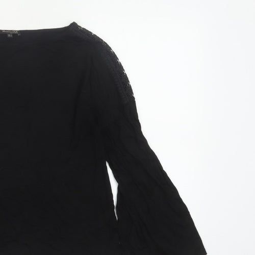 Massimo Dutti Women Black L Lace Shoulder Bell Sleeve Blouse
