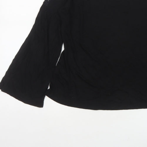 Massimo Dutti Women Black L Lace Shoulder Bell Sleeve Blouse