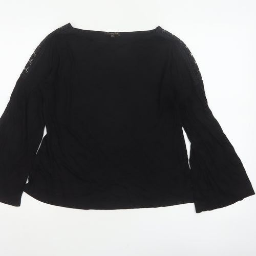 Massimo Dutti Women Black L Lace Shoulder Bell Sleeve Blouse