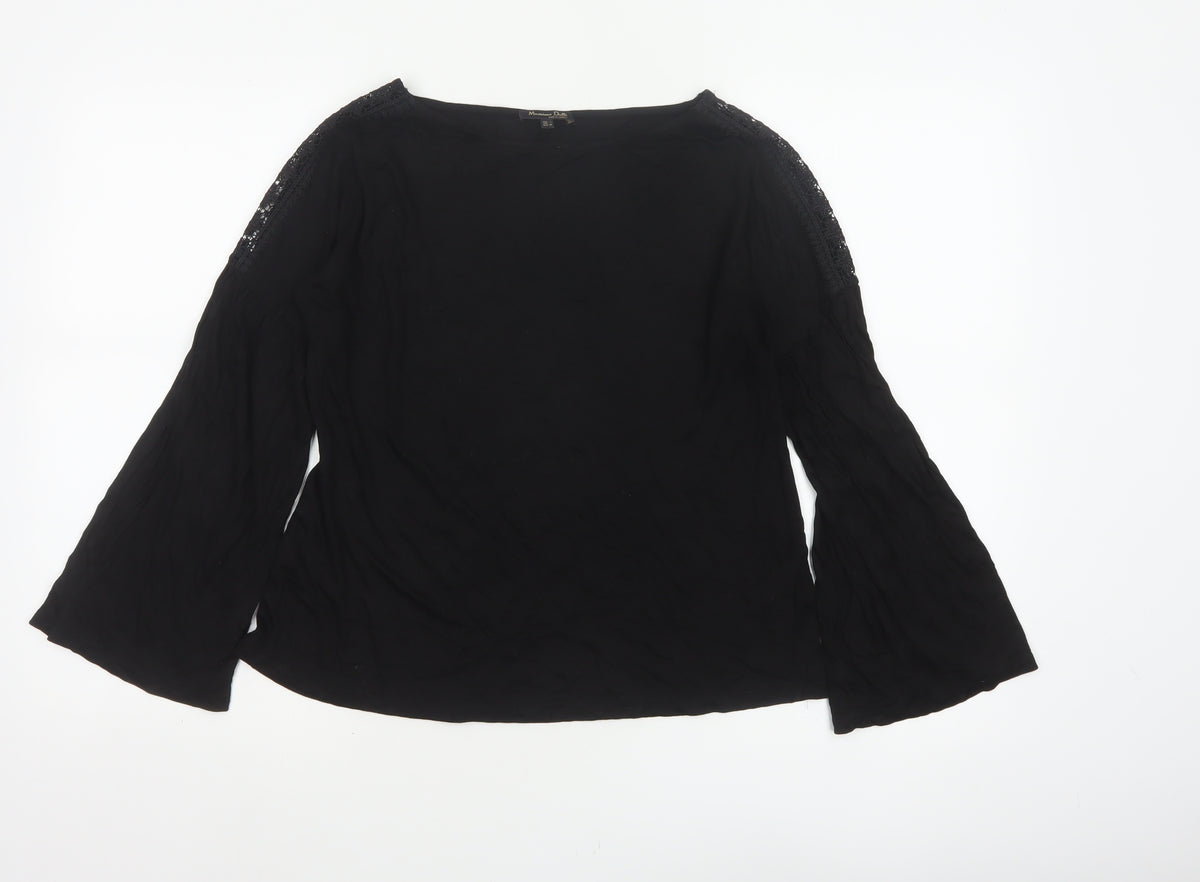 Massimo Dutti Women Black L Lace Shoulder Bell Sleeve Blouse