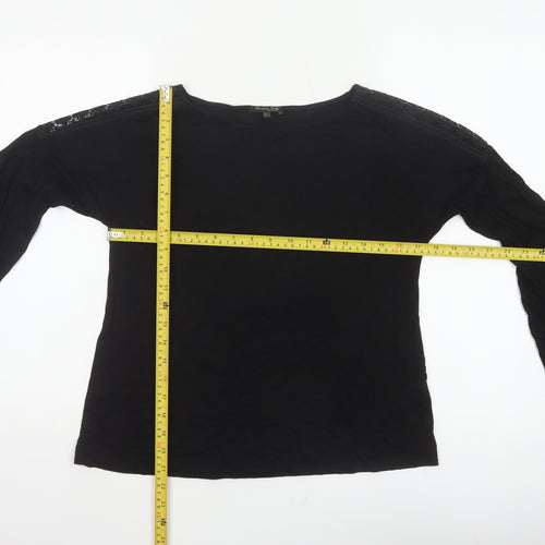 Massimo Dutti Women Black L Lace Shoulder Bell Sleeve Blouse