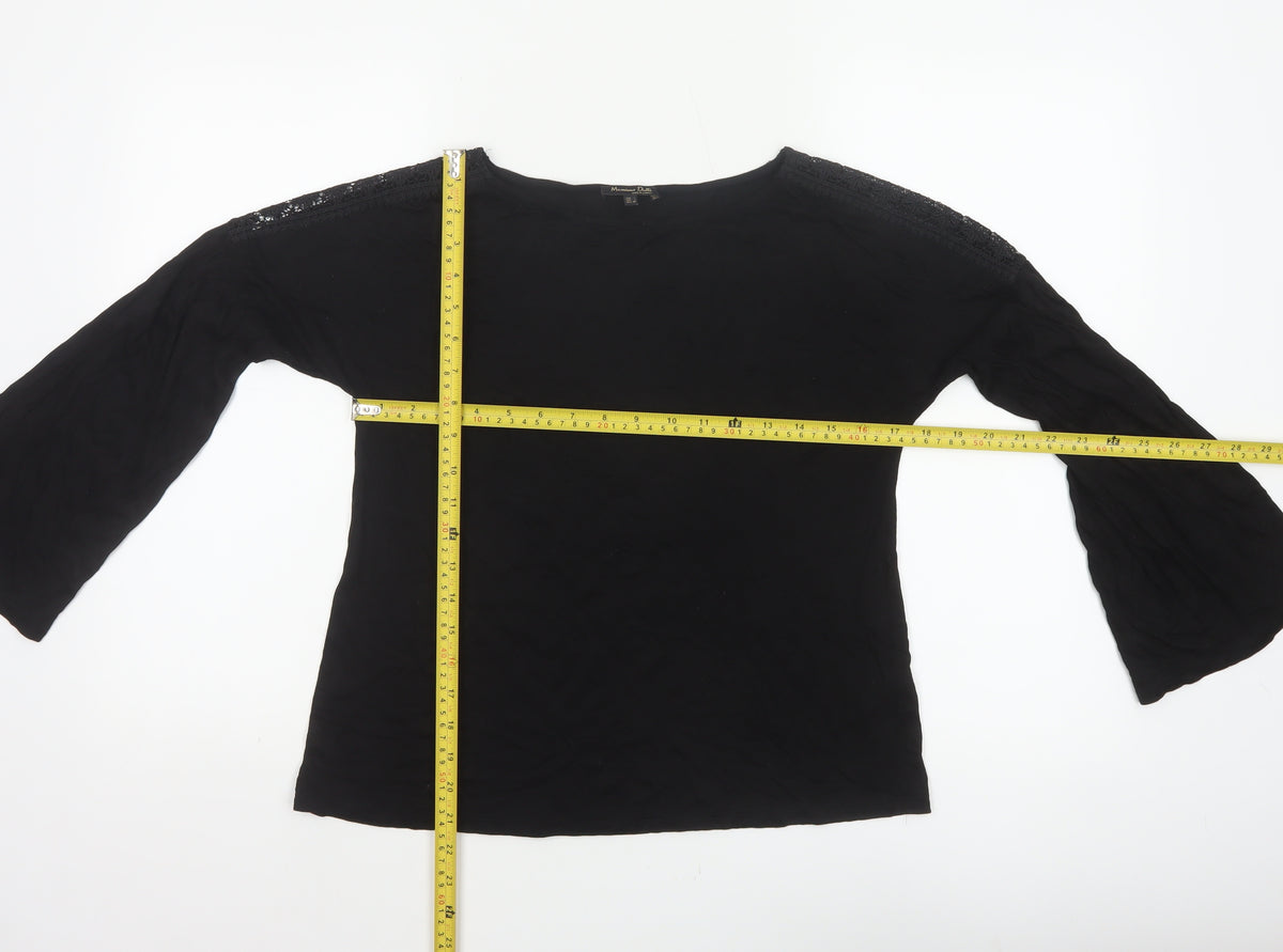 Massimo Dutti Women Black L Lace Shoulder Bell Sleeve Blouse