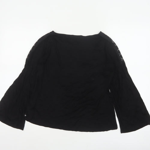 Massimo Dutti Women Black L Lace Shoulder Bell Sleeve Blouse
