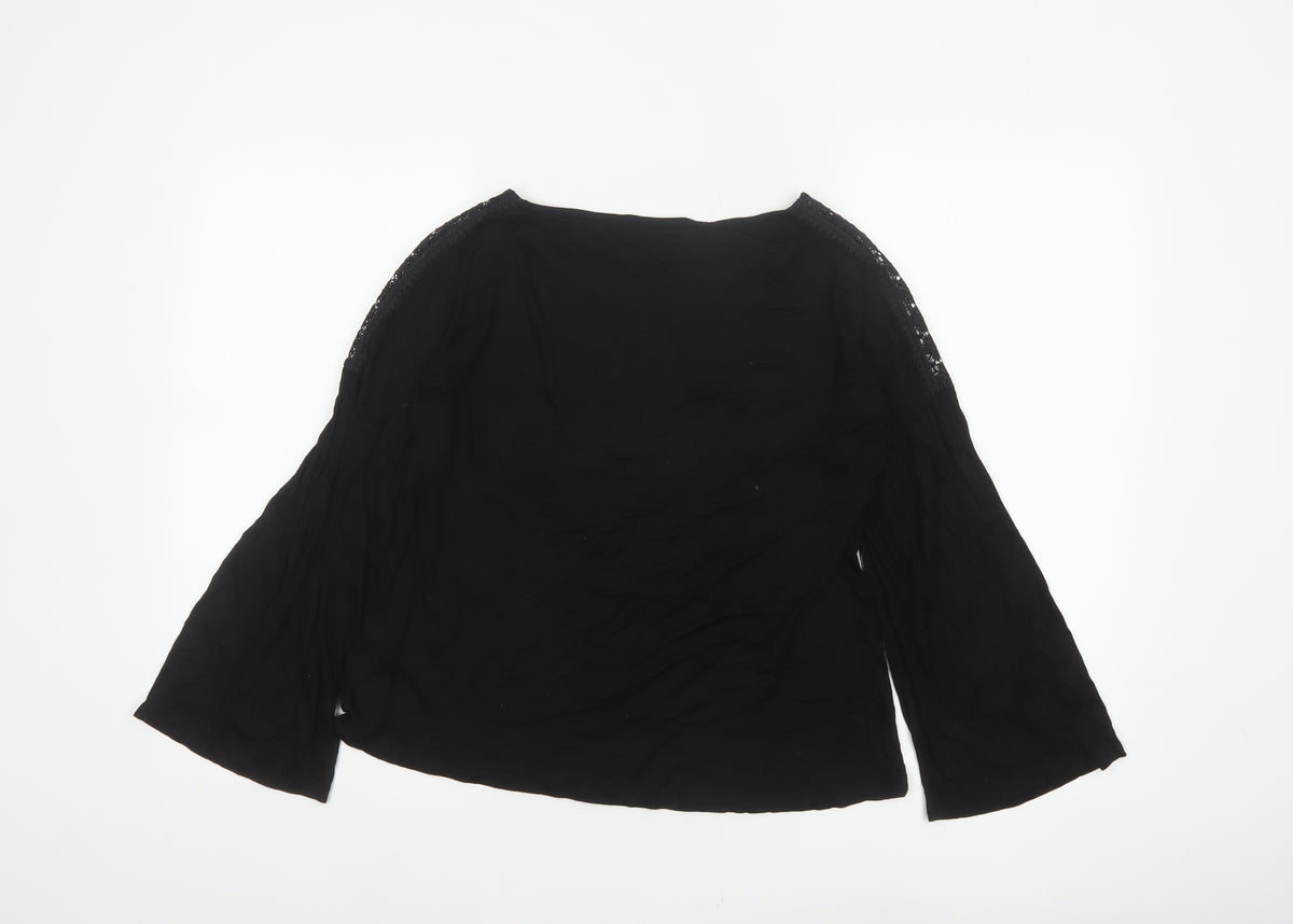Massimo Dutti Women Black L Lace Shoulder Bell Sleeve Blouse