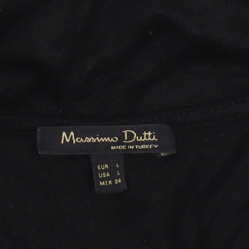 Massimo Dutti Women Black L Lace Shoulder Bell Sleeve Blouse