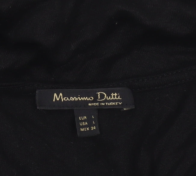 Massimo Dutti Women Black L Lace Shoulder Bell Sleeve Blouse