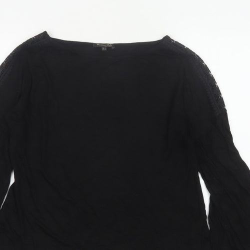 Massimo Dutti Women Black L Lace Shoulder Bell Sleeve Blouse