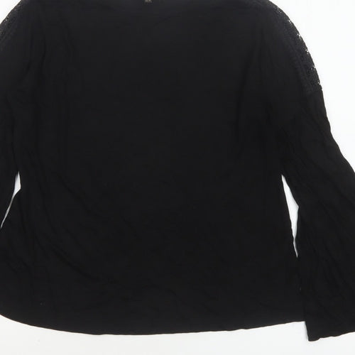 Massimo Dutti Women Black L Lace Shoulder Bell Sleeve Blouse