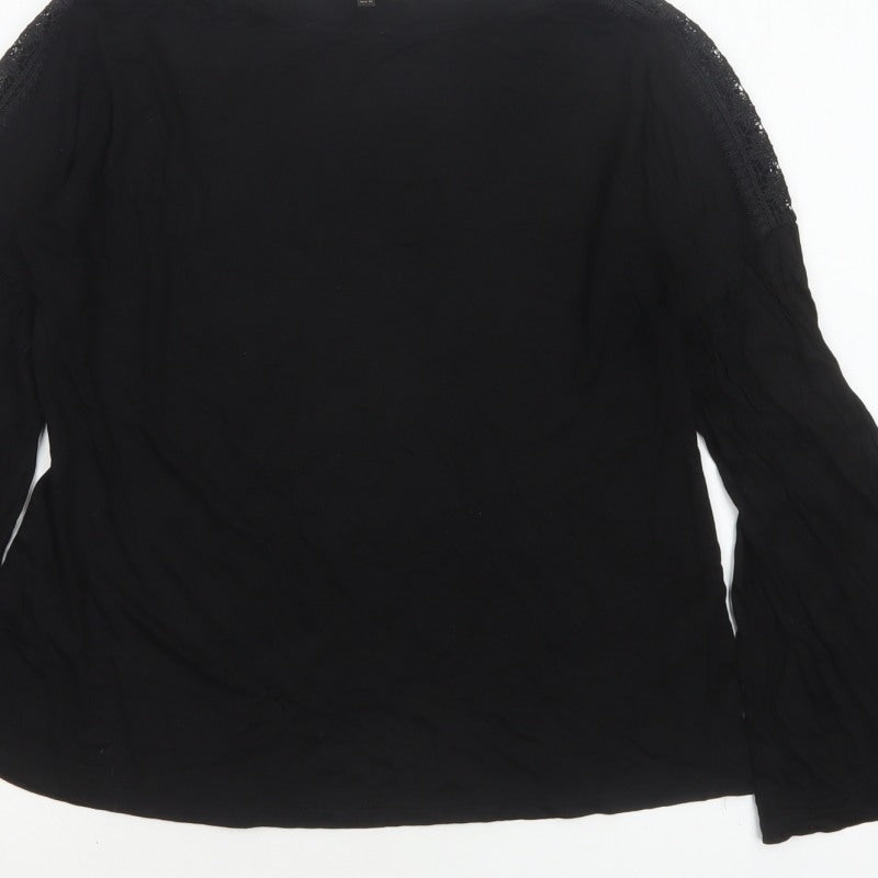 Massimo Dutti Women Black L Lace Shoulder Bell Sleeve Blouse
