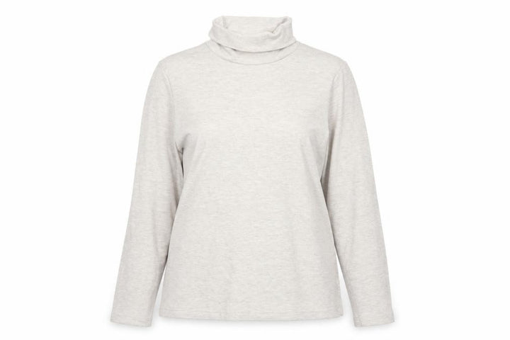 Cotton Traders Women Beige Marl UK 16 Roll Neck Long Sleeve Jersey Top