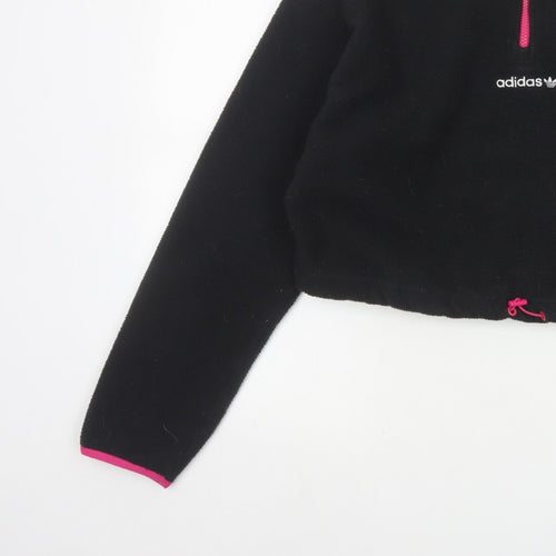 Adidas Women's Black Pink Pullover 1/2 Zip Fleece Sweatshirt UK 14 M