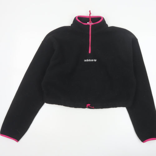 Adidas Women's Black Pink Pullover 1/2 Zip Fleece Sweatshirt UK 14 M