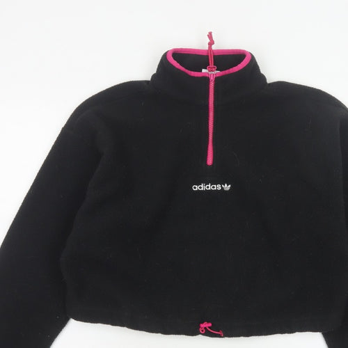 Adidas Women's Black Pink Pullover 1/2 Zip Fleece Sweatshirt UK 14 M