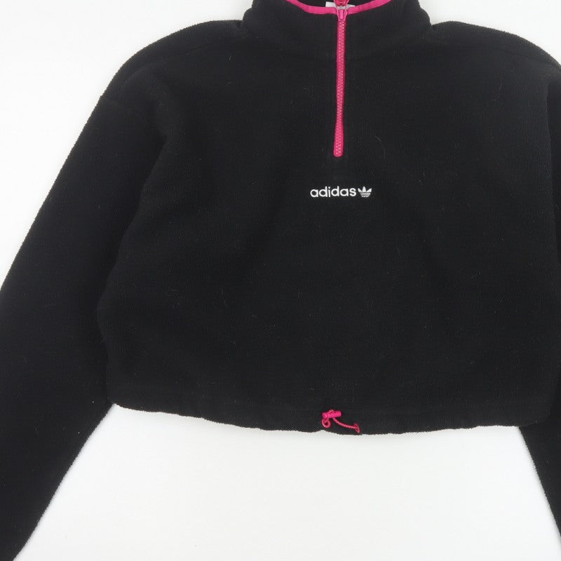 Adidas Women's Black Pink Pullover 1/2 Zip Fleece Sweatshirt UK 14 M