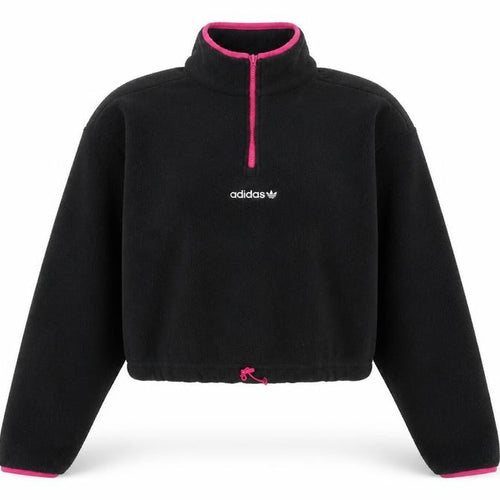 Adidas Women's Black Pink Pullover 1/2 Zip Fleece Sweatshirt UK 14 M