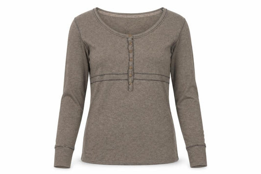 Fat Face Women Brown UK 10 Long Sleeve Henley Jersey Top