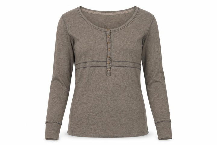 Fat Face Women Brown UK 10 Long Sleeve Henley Jersey Top