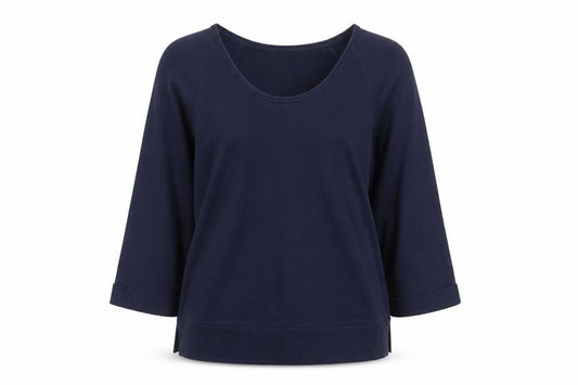 Per Una Women Navy L Cotton Raglan Scoop Neck Pocket Sweatshirt Top