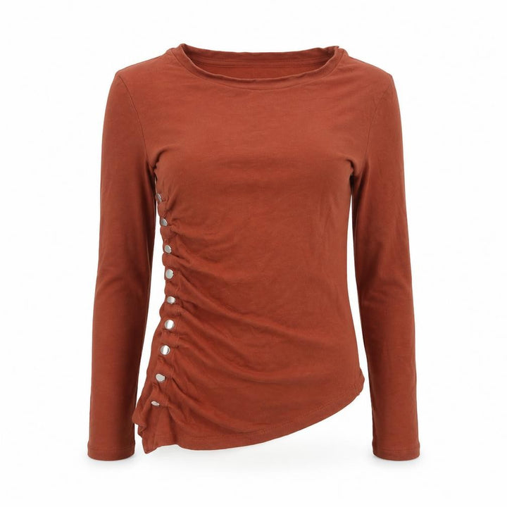 AllSaints Women Brown UK 6 Wrap Long Sleeve Jersey Top Snap Button