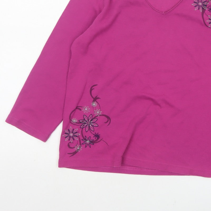 Maine New England Women’s Pink Size 14 Floral V-Neck 3/4 Sleeve Top