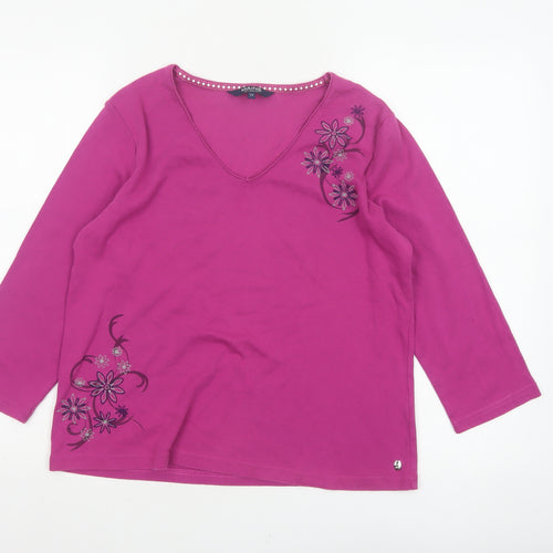 Maine New England Women’s Pink Size 14 Floral V-Neck 3/4 Sleeve Top