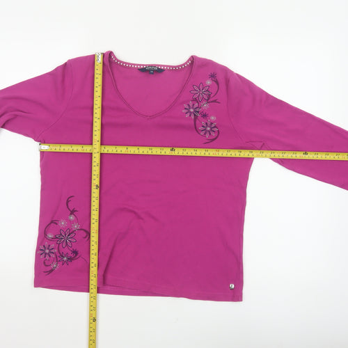 Maine New England Women’s Pink Size 14 Floral V-Neck 3/4 Sleeve Top