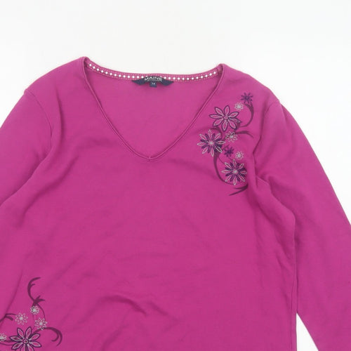 Maine New England Women’s Pink Size 14 Floral V-Neck 3/4 Sleeve Top