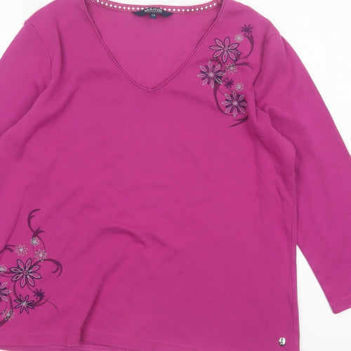 Maine New England Women’s Pink Size 14 Floral V-Neck 3/4 Sleeve Top
