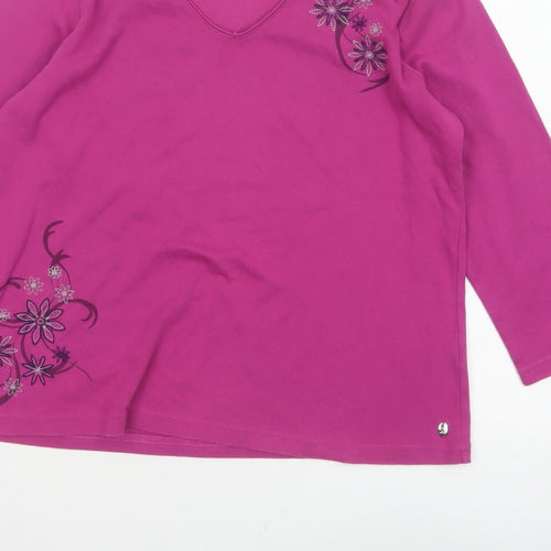Maine New England Women’s Pink Size 14 Floral V-Neck 3/4 Sleeve Top
