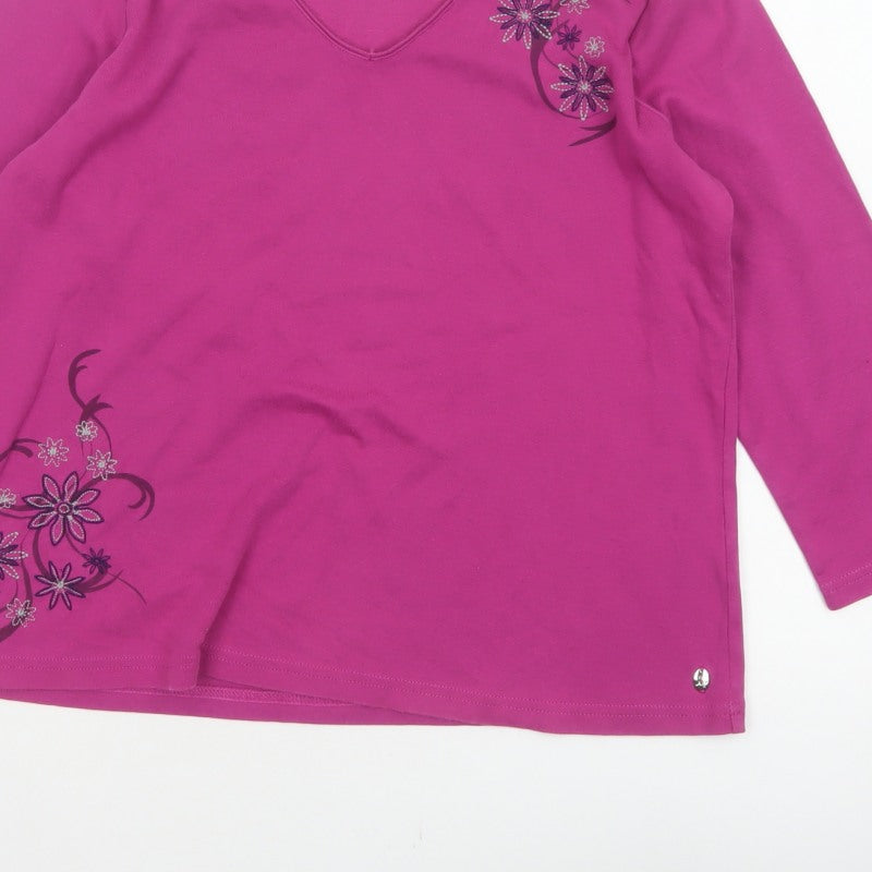 Maine New England Women’s Pink Size 14 Floral V-Neck 3/4 Sleeve Top