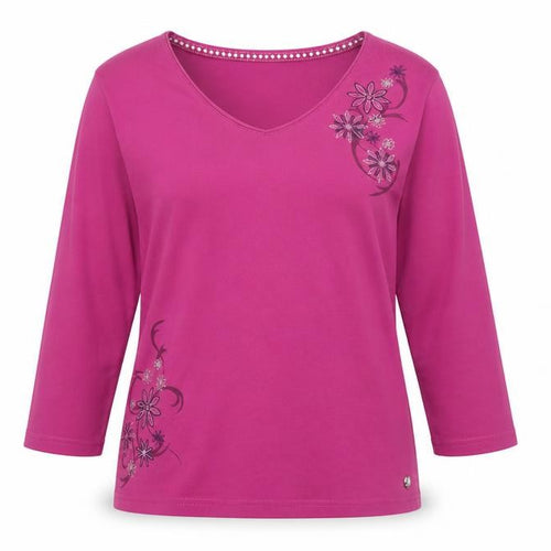 Maine New England Women’s Pink Size 14 Floral V-Neck 3/4 Sleeve Top