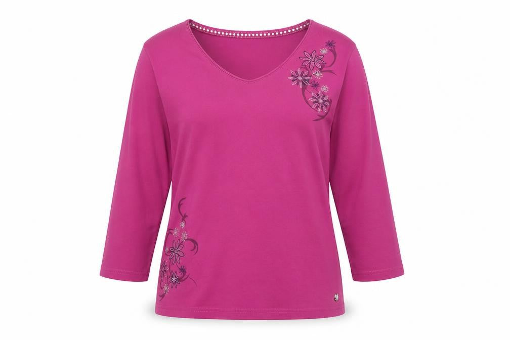 Maine New England Women’s Pink Size 14 Floral V-Neck 3/4 Sleeve Top