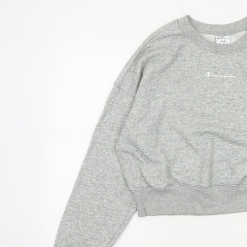 Champion Women Grey Logo Cropped Pullover Sweatshirt Size L